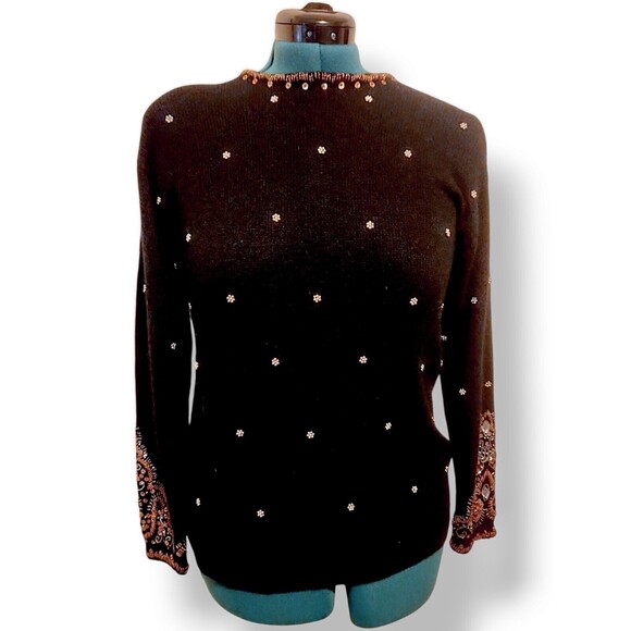 KAREN SCOTT Womens Silk Angora Rabbit Hair Lambswool Beaded Sweater Sz S Small - Picture 1 of 6